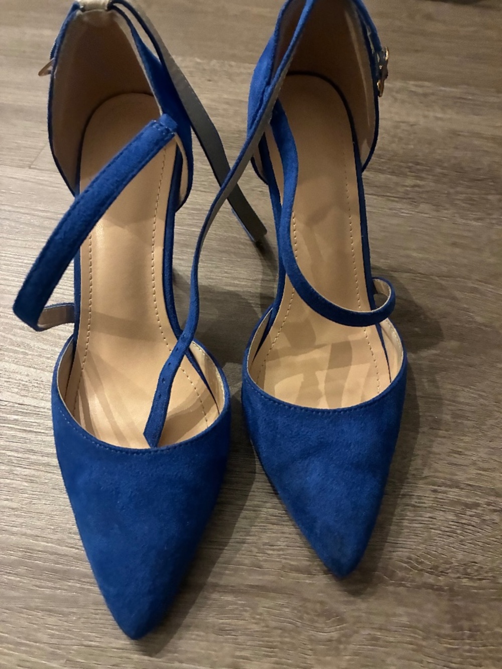 Strappy Blue faux suede heels. Size 6. Preowned excellent condition